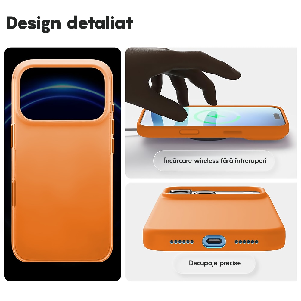 Husa CASEY STUDIOS™ pentru Apple iPhone 17 Pro Max, Soft Silicone Premium, Microfibra in Interior, de Protectie, Ultra Slim, pentru Incarcare Wireless, Margini Ridicate pentru Protectia Ecranului si a Camerelor, Nectarine