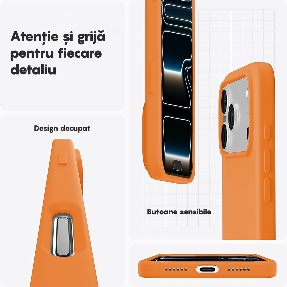 Husa CASEY STUDIOS™ pentru Apple iPhone 17 Pro Max, Soft Silicone Premium, Microfibra in Interior, de Protectie, Ultra Slim, pentru Incarcare Wireless, Margini Ridicate pentru Protectia Ecranului si a Camerelor, Nectarine