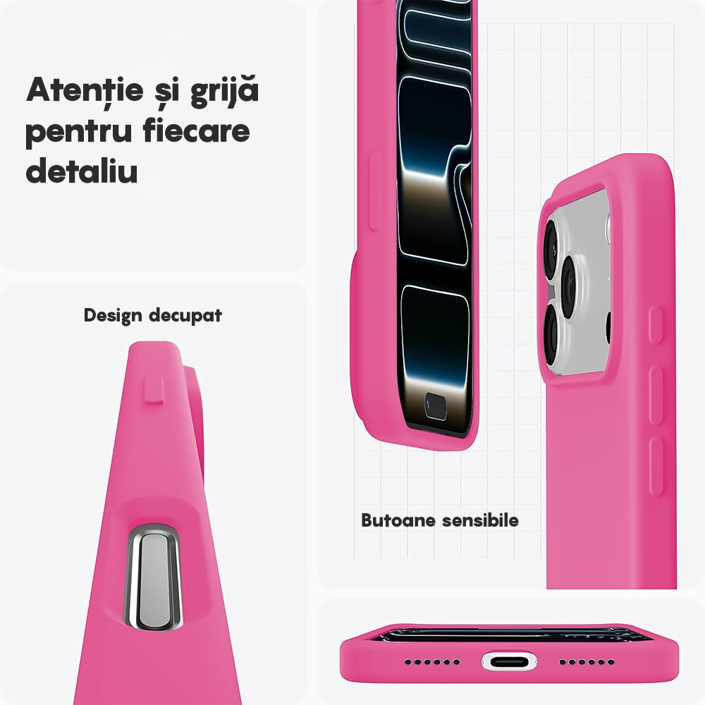 Husa CASEY STUDIOS™ pentru Apple iPhone 17 Pro Max, Soft Silicone Premium, Microfibra in Interior, de Protectie, Ultra Slim, pentru Incarcare Wireless, Margini Ridicate pentru Protectia Ecranului si a Camerelor, Fucsia