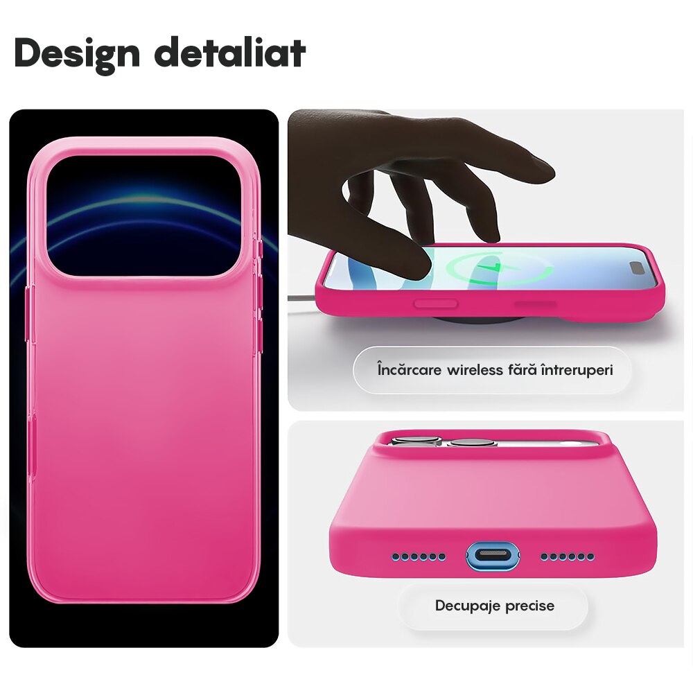 Husa CASEY STUDIOS™ pentru Apple iPhone 17 Pro Max, Soft Silicone Premium, Microfibra in Interior, de Protectie, Ultra Slim, pentru Incarcare Wireless, Margini Ridicate pentru Protectia Ecranului si a Camerelor, Fucsia