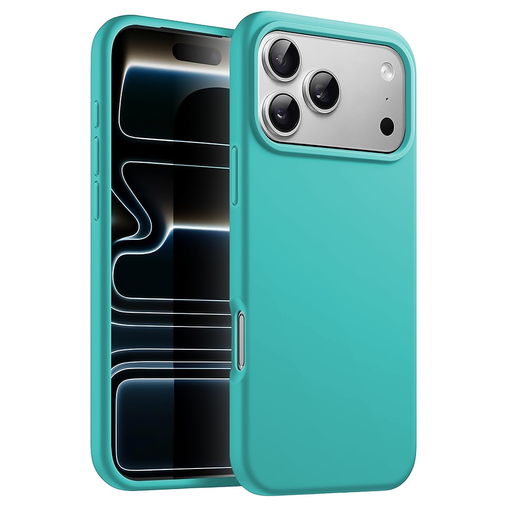 Husa CASEY STUDIOS™ pentru Apple iPhone 17 Pro Max, Soft Silicone Premium, Microfibra in Interior, de Protectie, Ultra Slim, pentru Incarcare Wireless, Margini Ridicate pentru Protectia Ecranului si a Camerelor, Turcoaz