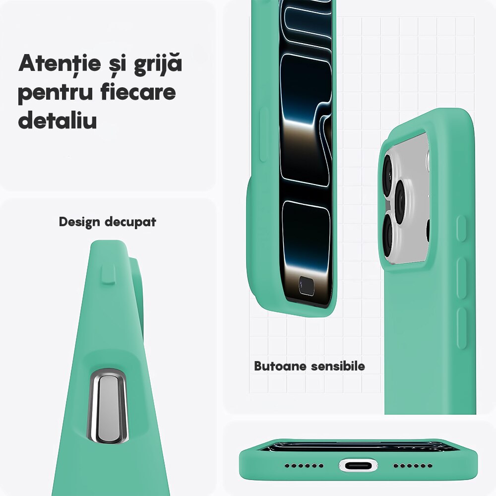 Husa CASEY STUDIOS™ pentru Apple iPhone 17 Pro, Soft Silicone Premium, Microfibra in Interior, de Protectie, Ultra Slim, pentru Incarcare Wireless, Margini Ridicate pentru Protectia Ecranului si a Camerelor, Verde padure