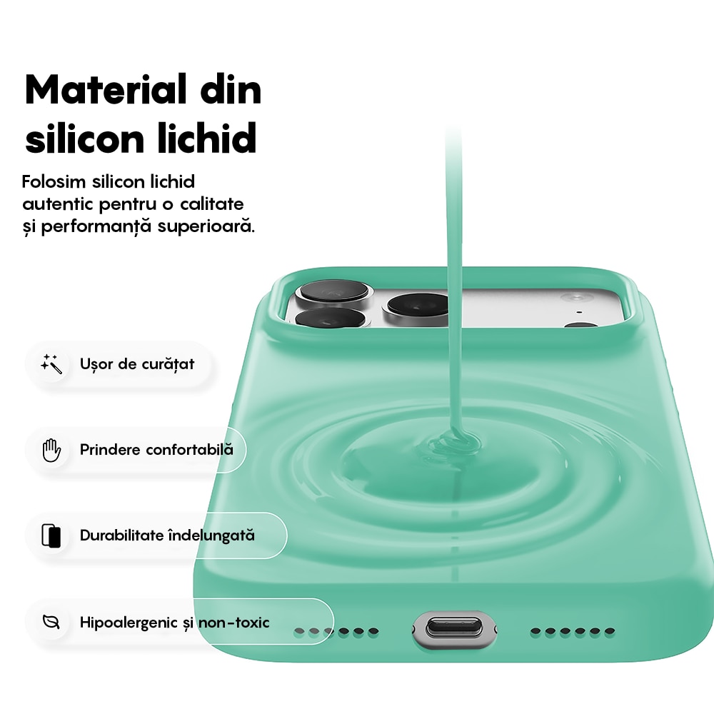 Husa CASEY STUDIOS™ pentru Apple iPhone 17 Pro, Soft Silicone Premium, Microfibra in Interior, de Protectie, Ultra Slim, pentru Incarcare Wireless, Margini Ridicate pentru Protectia Ecranului si a Camerelor, Verde padure