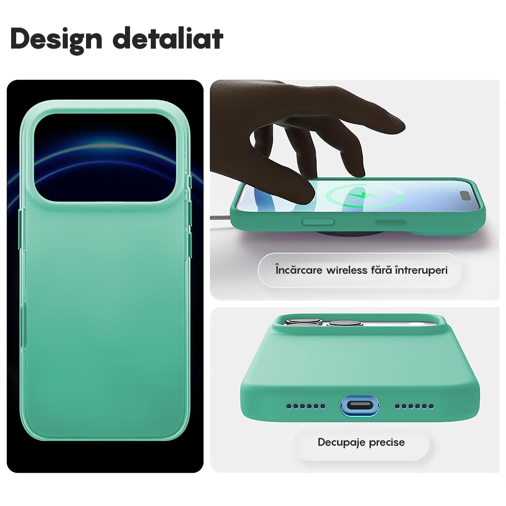 Husa CASEY STUDIOS™ pentru Apple iPhone 17 Pro, Soft Silicone Premium, Microfibra in Interior, de Protectie, Ultra Slim, pentru Incarcare Wireless, Margini Ridicate pentru Protectia Ecranului si a Camerelor, Verde padure