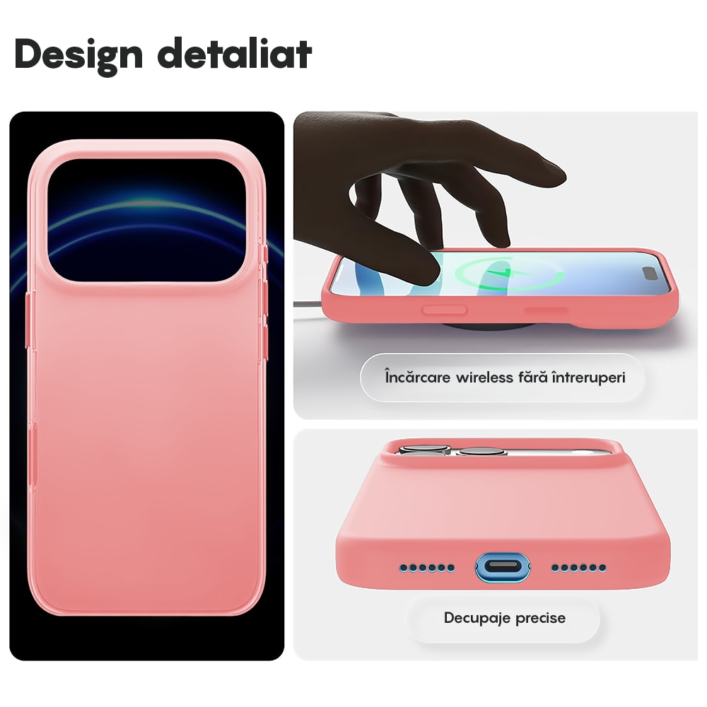 Husa CASEY STUDIOS™ pentru Apple iPhone 17 Pro Max, Soft Silicone Premium, Microfibra in Interior, de Protectie, Ultra Slim, pentru Incarcare Wireless, Margini Ridicate pentru Protectia Ecranului si a Camerelor, Roz