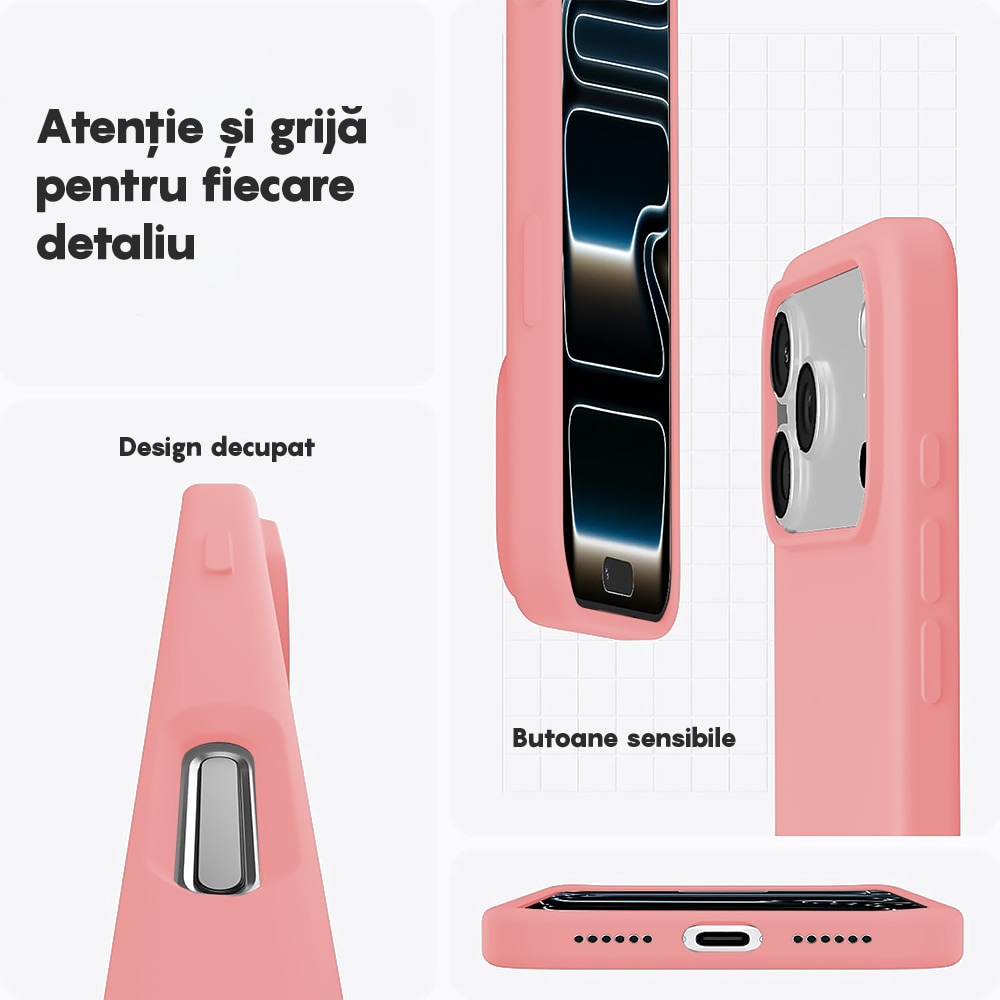 Husa CASEY STUDIOS™ pentru Apple iPhone 17 Pro Max, Soft Silicone Premium, Microfibra in Interior, de Protectie, Ultra Slim, pentru Incarcare Wireless, Margini Ridicate pentru Protectia Ecranului si a Camerelor, Roz