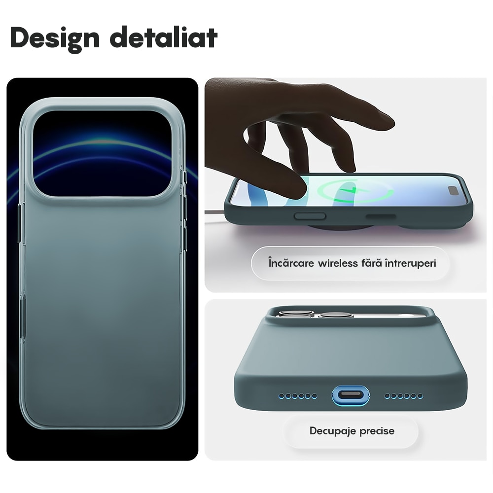 Husa CASEY STUDIOS™ pentru Apple iPhone 17 Pro, Soft Silicone Premium, Microfibra in Interior, de Protectie, Ultra Slim, pentru Incarcare Wireless, Margini Ridicate pentru Protectia Ecranului si a Camerelor, Albastru inchis
