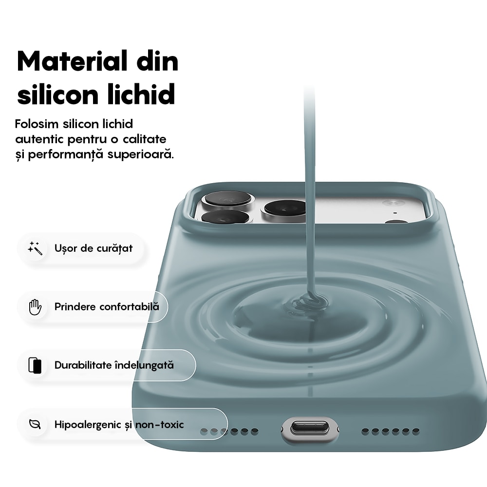 Husa CASEY STUDIOS™ pentru Apple iPhone 17 Pro, Soft Silicone Premium, Microfibra in Interior, de Protectie, Ultra Slim, pentru Incarcare Wireless, Margini Ridicate pentru Protectia Ecranului si a Camerelor, Albastru inchis
