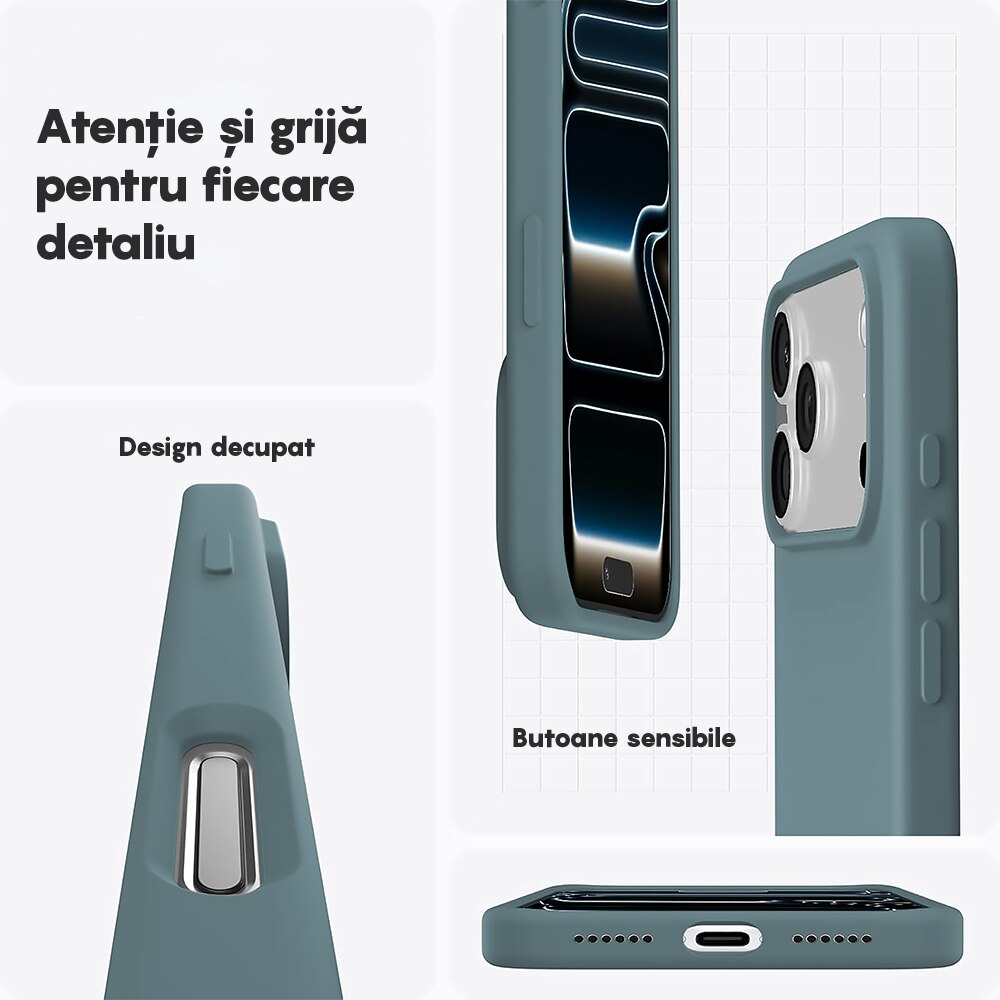 Husa CASEY STUDIOS™ pentru Apple iPhone 17 Pro, Soft Silicone Premium, Microfibra in Interior, de Protectie, Ultra Slim, pentru Incarcare Wireless, Margini Ridicate pentru Protectia Ecranului si a Camerelor, Albastru inchis