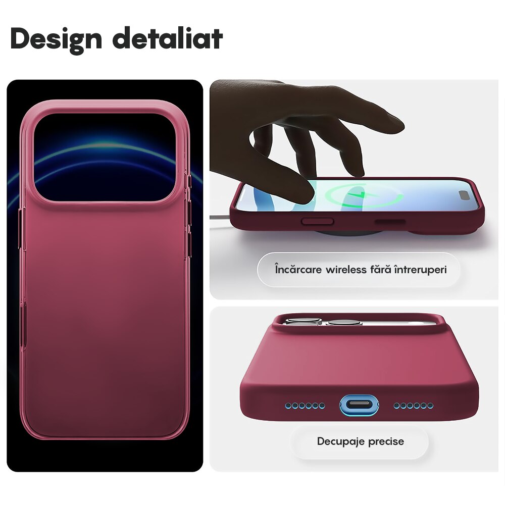 Husa CASEY STUDIOS™ pentru Apple iPhone 17 Pro Max, Soft Silicone Premium, Microfibra in Interior, de Protectie, Ultra Slim, pentru Incarcare Wireless, Margini Ridicate pentru Protectia Ecranului si a Camerelor, Bordeaux