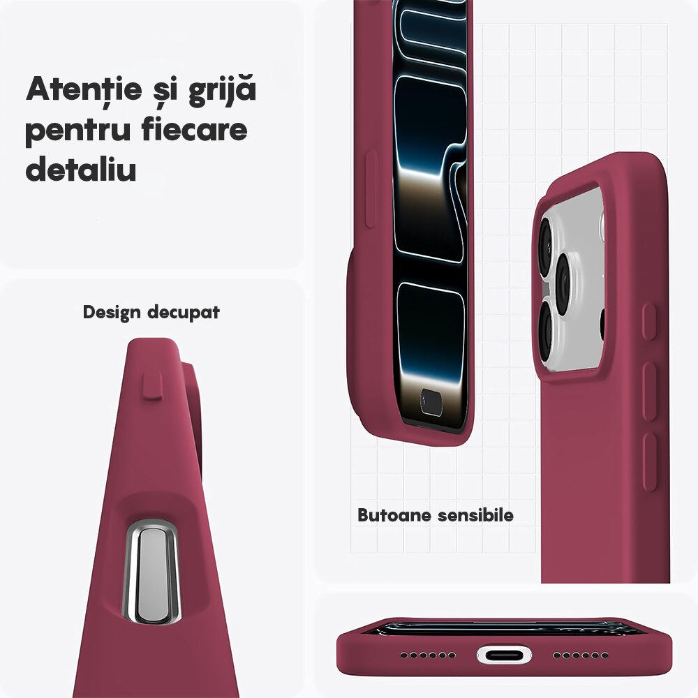 Husa CASEY STUDIOS™ pentru Apple iPhone 17 Pro Max, Soft Silicone Premium, Microfibra in Interior, de Protectie, Ultra Slim, pentru Incarcare Wireless, Margini Ridicate pentru Protectia Ecranului si a Camerelor, Bordeaux