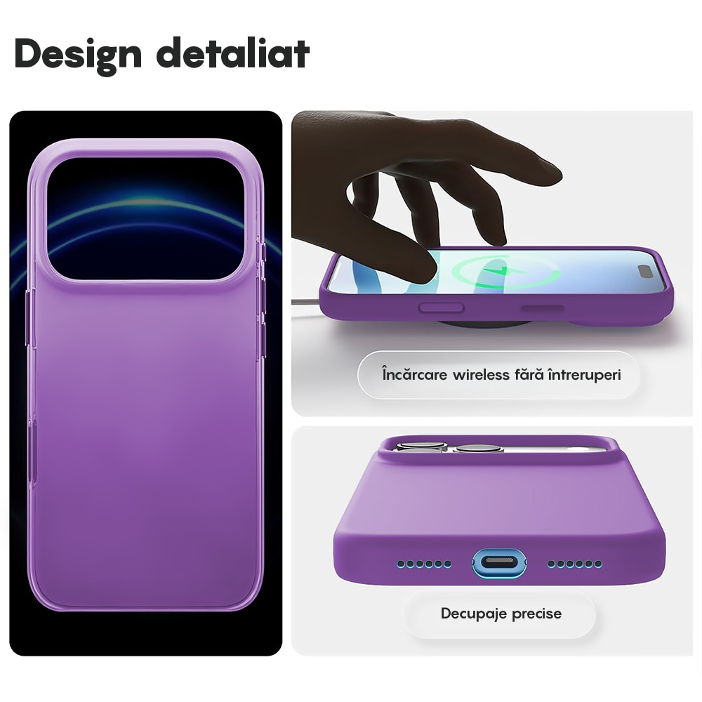 Husa CASEY STUDIOS™ pentru Apple iPhone 17 Pro Max, Soft Silicone Premium, Microfibra in Interior, de Protectie, Ultra Slim, pentru Incarcare Wireless, Margini Ridicate pentru Protectia Ecranului si a Camerelor, Mov deschis
