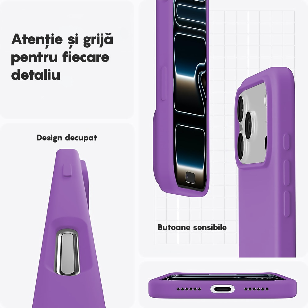 Husa CASEY STUDIOS™ pentru Apple iPhone 17 Pro Max, Soft Silicone Premium, Microfibra in Interior, de Protectie, Ultra Slim, pentru Incarcare Wireless, Margini Ridicate pentru Protectia Ecranului si a Camerelor, Mov deschis
