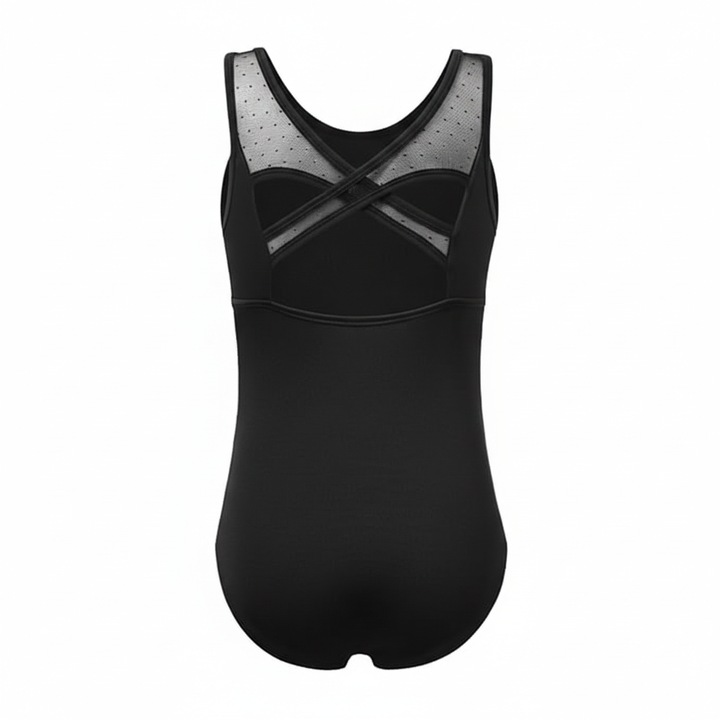 Costum balet fete, DANSHOW, negru, elastic, dimensiuni pentru 3-12 ani