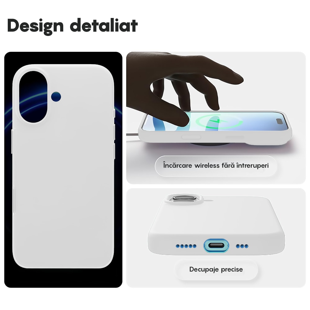 Husa CASEY STUDIOS™ pentru Apple iPhone 17, Soft Silicone Premium, Microfibra in Interior, de Protectie, Ultra Slim, pentru Incarcare Wireless, Margini Ridicate pentru Protectia Ecranului si a Camerelor, Alb