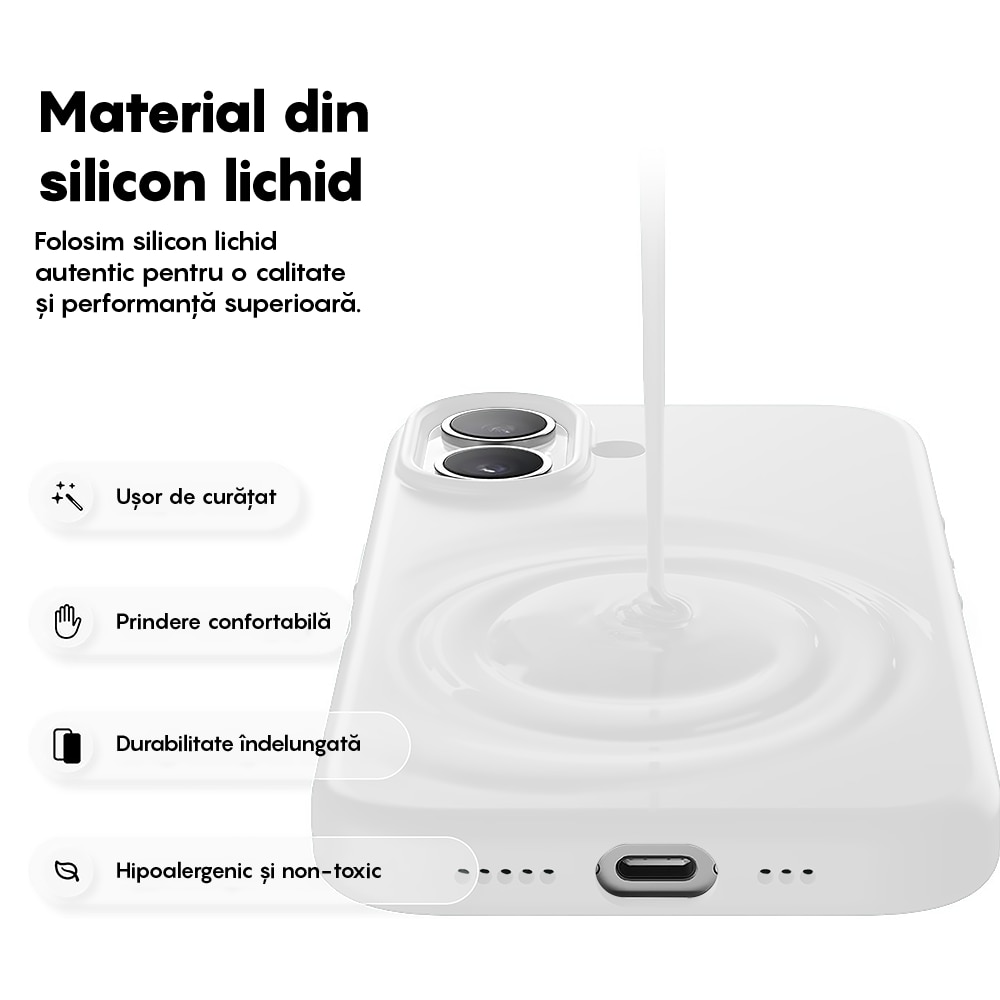 Husa CASEY STUDIOS™ pentru Apple iPhone 17, Soft Silicone Premium, Microfibra in Interior, de Protectie, Ultra Slim, pentru Incarcare Wireless, Margini Ridicate pentru Protectia Ecranului si a Camerelor, Alb