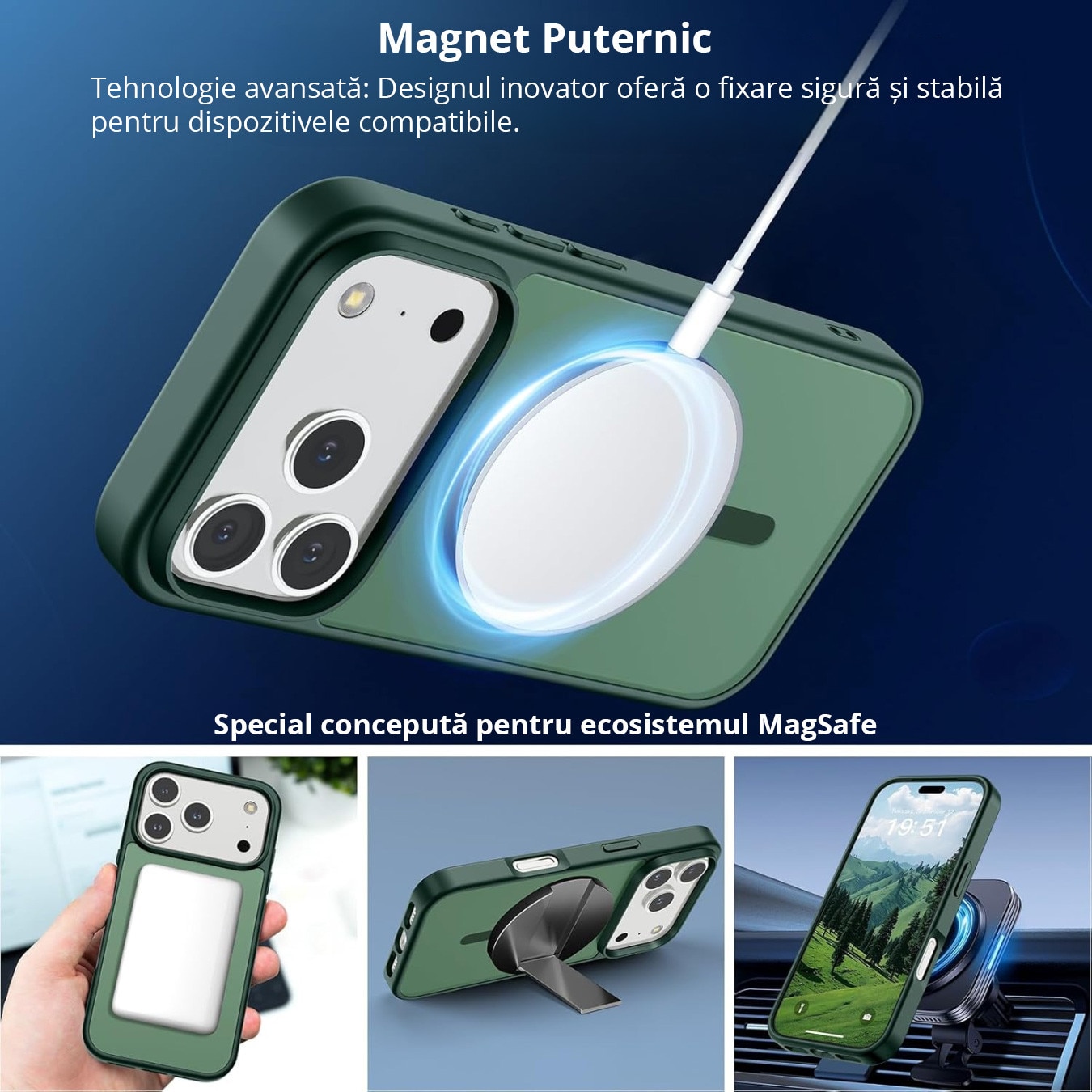 Husa pentru iPhone 17 Pro, MobileSmart, MagSafe, Spate Mat Semitransparent, Protectie Camera, Antisoc, Verde