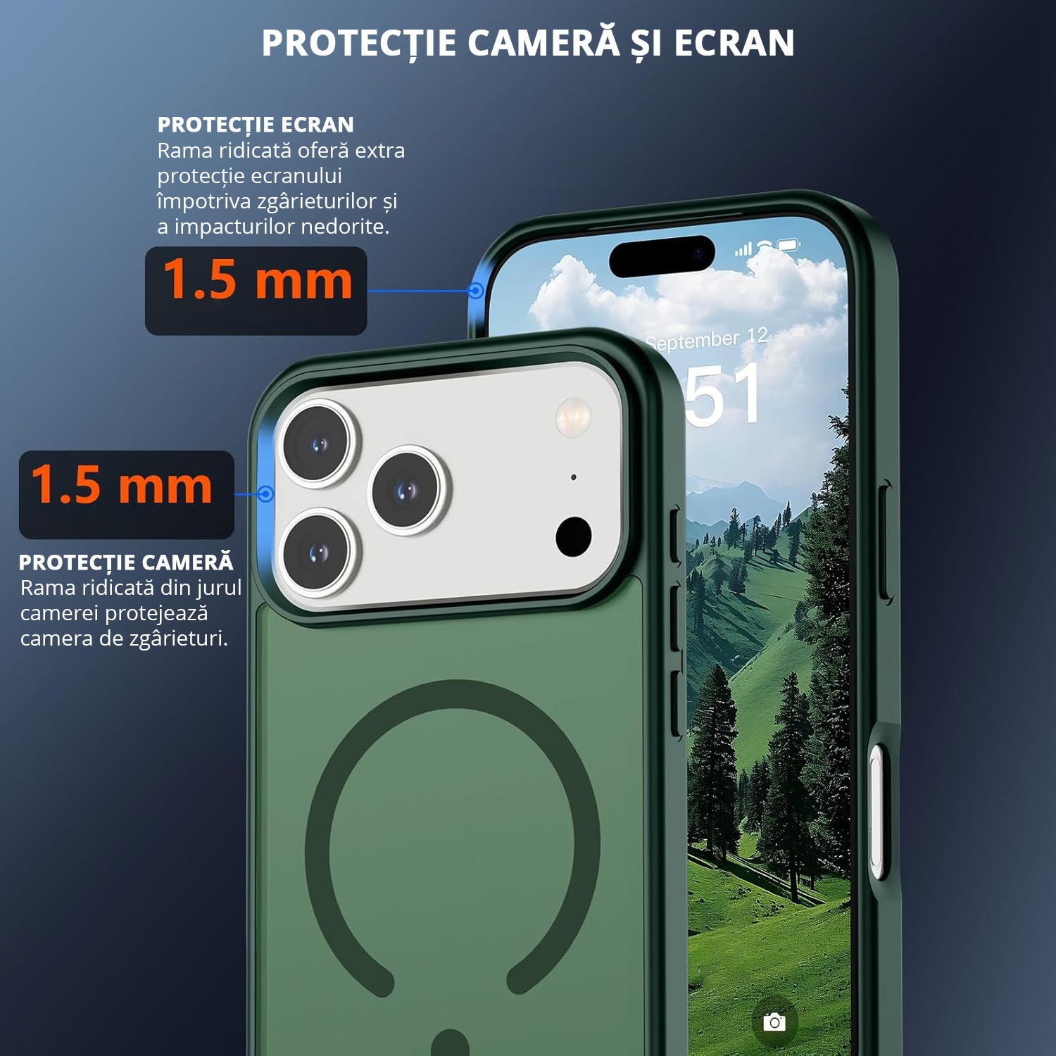 Husa pentru iPhone 17 Pro, MobileSmart, MagSafe, Spate Mat Semitransparent, Protectie Camera, Antisoc, Verde