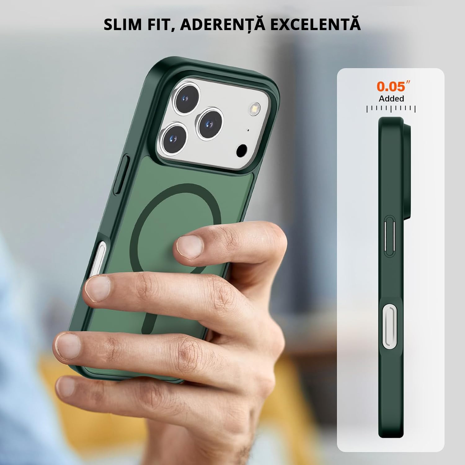 Husa pentru iPhone 17 Pro, MobileSmart, MagSafe, Spate Mat Semitransparent, Protectie Camera, Antisoc, Verde