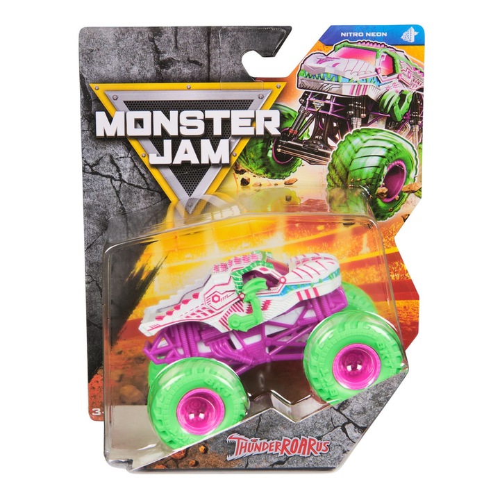 Masinuta metalica Monster Jam Nitro Neon Thunderroarus, scara 1 la 64