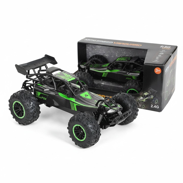 Masina cu telecomanda Vanguard de mare viteza, pentru teren accidentat, cu motor puternic, scala 1:10, 2.4GHz, negru/verde