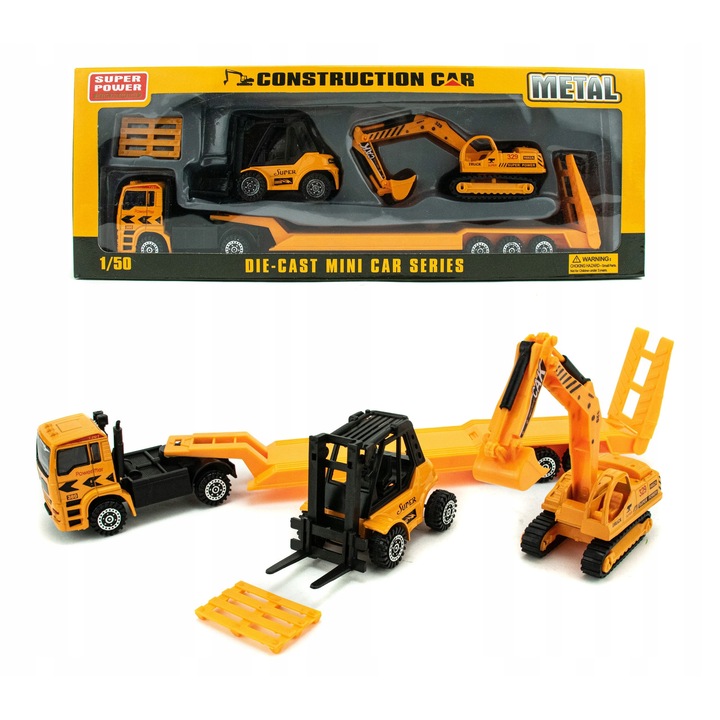 Építőipari Járművek Készlet, Szuper Erős, Mozgó Alkatrészek Minden Járműben, Fémből Készült, 3 Éves Kortól, Méretek 10 x 10 cm, 10 x 10 cm, Többszínű