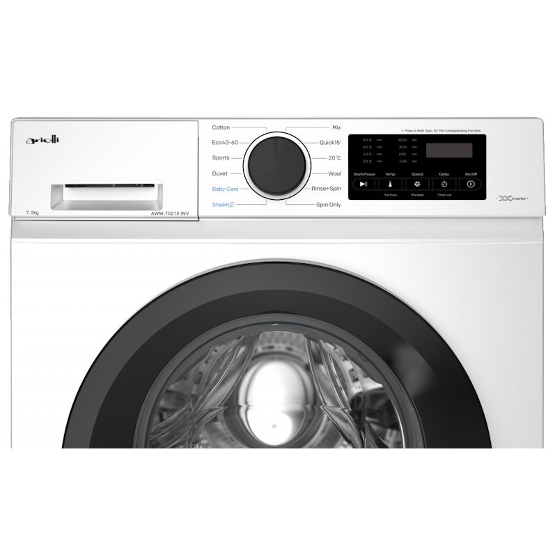 Masina de spalat rufe Arielli AWM-70215 INV, 7 kg, 1200 RPM, Clasa A, Steam, adancime 44cm, Motor Inverter, Alb