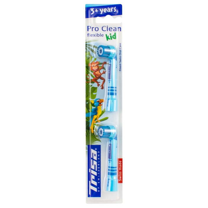 Rezerve Trisa pentru periute Pro Clean Timer Kid si Battery Kid, setul contine 2 capete de schimb, 674494, Albastru
