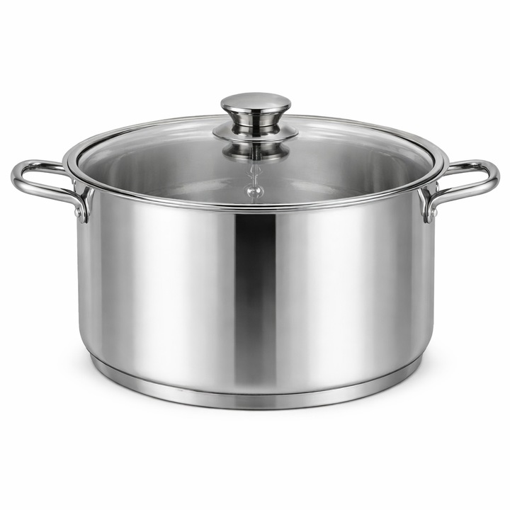 Oala inox Royalty Line 14L cu capac din sticla 38x15 cm