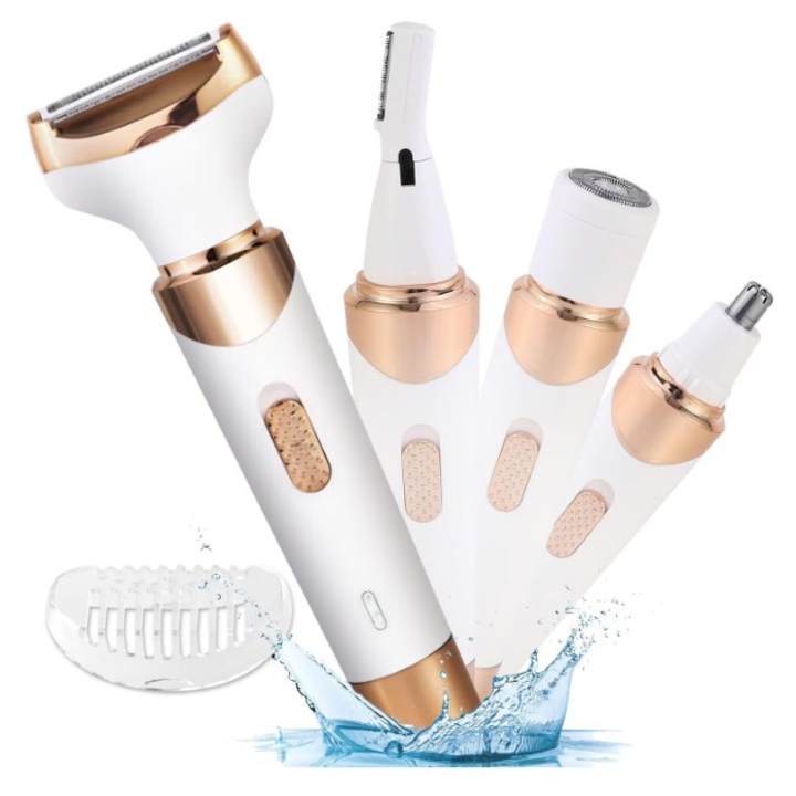 Epilator umed și uscat 4-in-1, alb, cu capete interschimbabile, pentru față și picioare