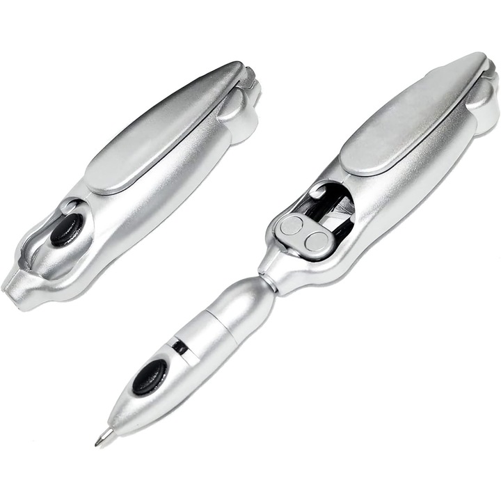 2 darab kreatív átalakítható ezüst toll (4 utántöltővel), YDCY™, robot átalakítható tollak, dekompressziós nyomó és visszapattanó tollak, iskolai, irodai, buli, születésnapi írószerek