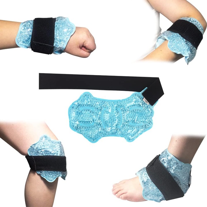 Compresa cu gheata din perle de gel (albastru), YDCY™, poate fi utilizata atat pentru comprese calde, cat si reci, reutilizabila, cu curea reglabila, amelioreaza durerea la incheieturi, genunchi, tendinita lui Ahile, fasciita plantara etc