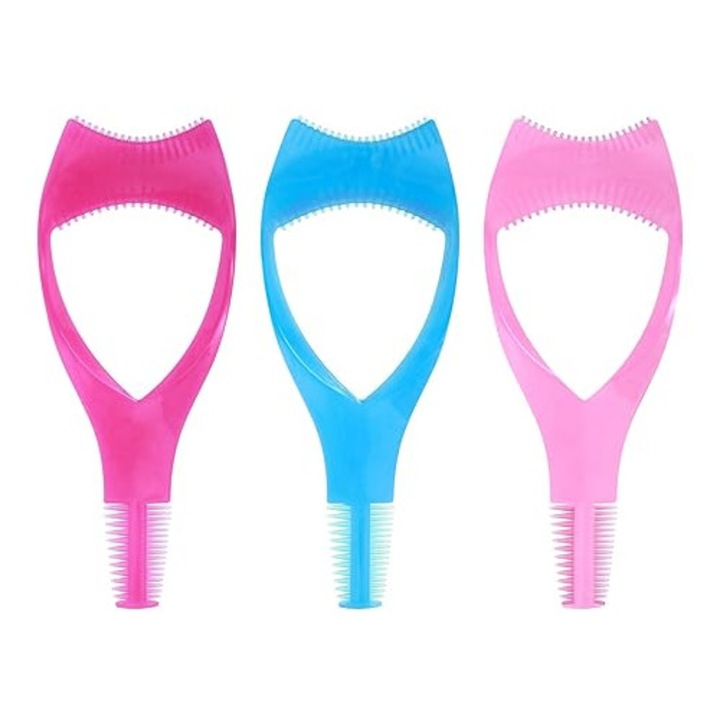 Protectie pentru rimel cu 3 piese, YDCY™, aplicator de rimel pentru machiaj, ghid pentru rimel, pieptene pentru gene superioare si inferioare, perie de curatare a genelor, accesorii de infrumusetare (albastru, roz, trandafir)