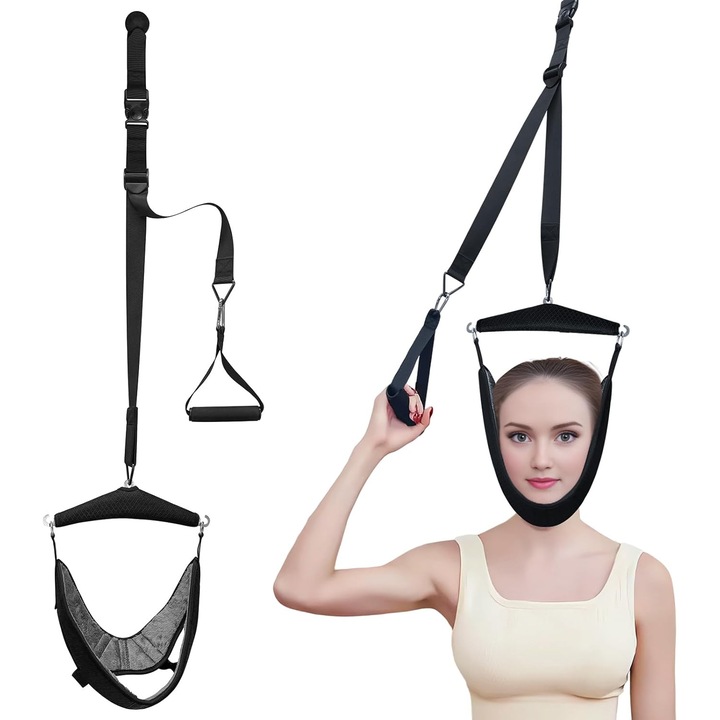 Tractor cervical YDCY™, prelungitor portabil pentru gat montat pe usa, 0-25 kg, fizioterapie eficienta acasa pentru ameliorarea durerilor de gat, potrivit pentru fizioterapie, ameliorarea durerilor de gat, hernie de disc (negru)