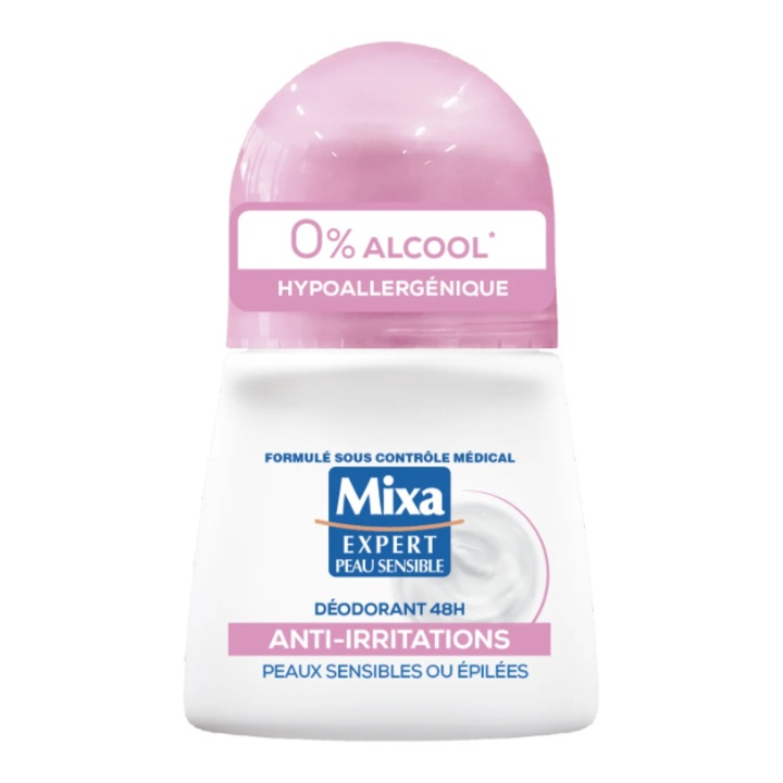 Golyós dezodor, Mixa Expert Peau Sensible 50 ml, Alkoholmentes, 48 órás védelem, Érzékeny bőrre
