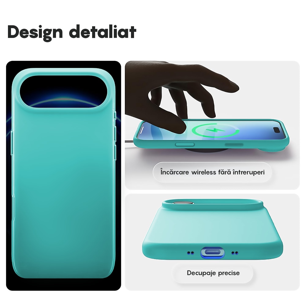 Husa CASEY STUDIOS™ pentru Apple iPhone 17 Air, Soft Silicone Premium, Microfibra in Interior, de Protectie, Ultra Slim, pentru Incarcare Wireless, Margini Ridicate pentru Protectia Ecranului si a Camerelor, Turcoaz