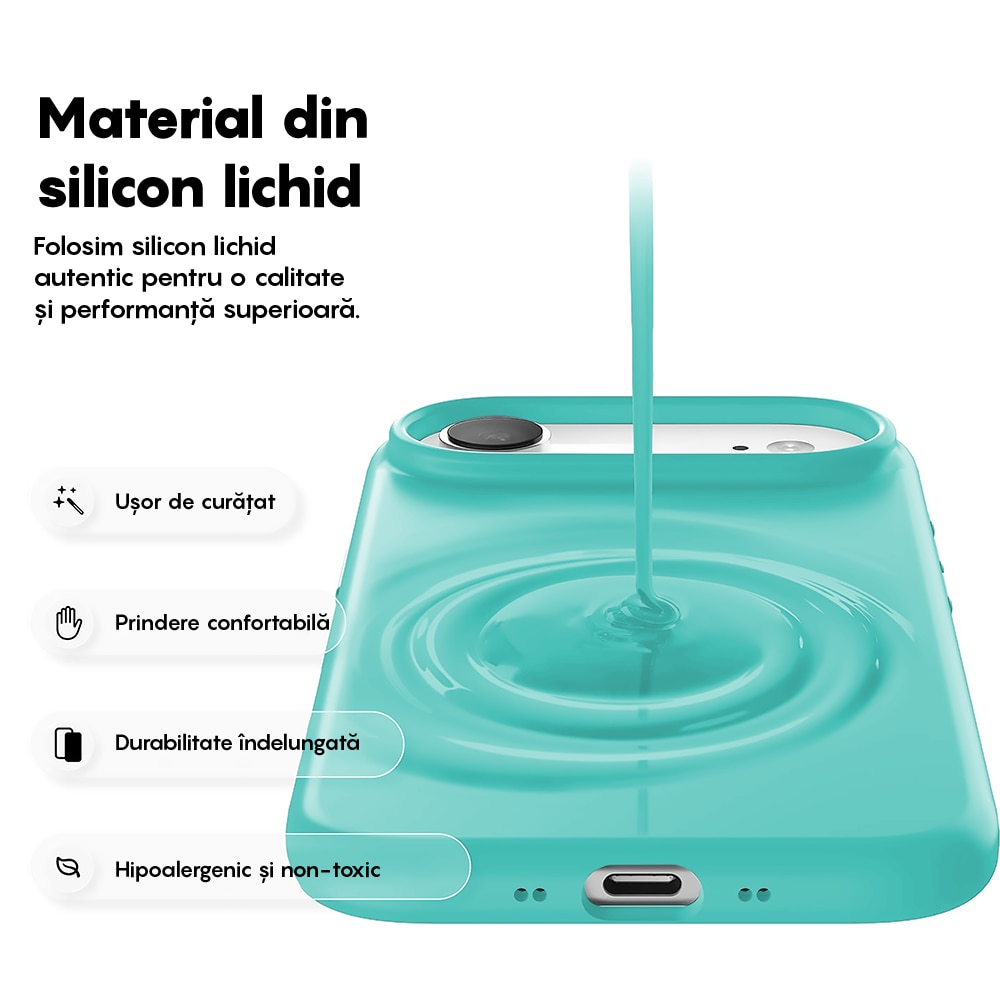Husa CASEY STUDIOS™ pentru Apple iPhone 17 Air, Soft Silicone Premium, Microfibra in Interior, de Protectie, Ultra Slim, pentru Incarcare Wireless, Margini Ridicate pentru Protectia Ecranului si a Camerelor, Turcoaz