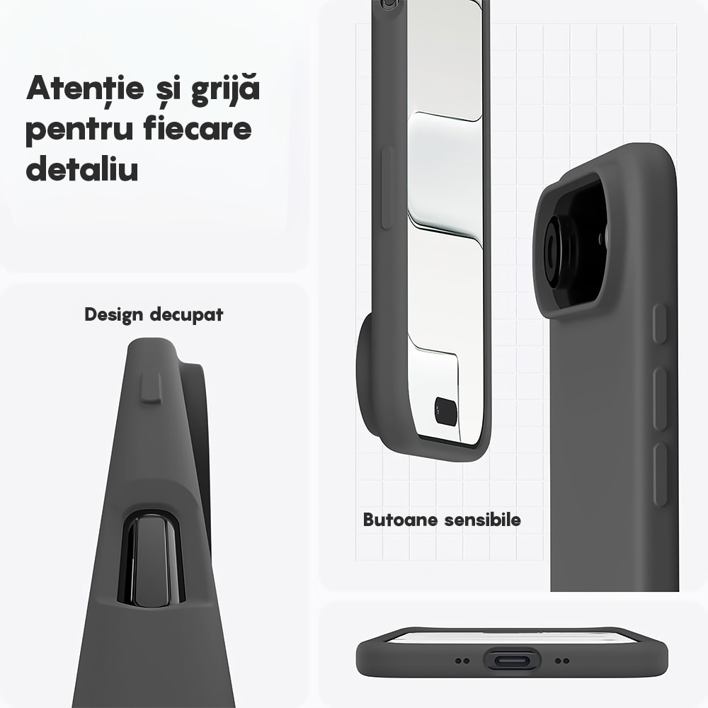 Husa CASEY STUDIOS™ pentru Apple iPhone 17 Air, Soft Silicone Premium, Microfibra in Interior, de Protectie, Ultra Slim, pentru Incarcare Wireless, Margini Ridicate pentru Protectia Ecranului si a Camerelor, Gri inchis
