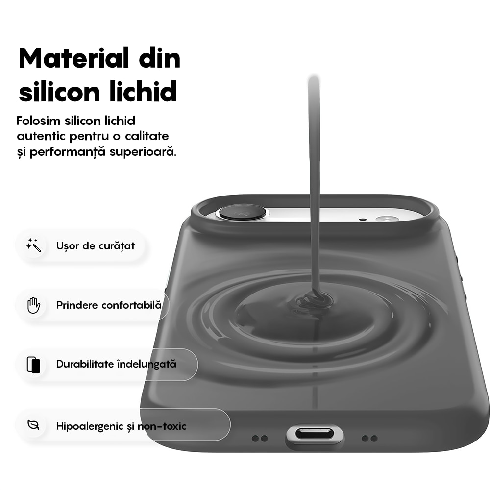 Husa CASEY STUDIOS™ pentru Apple iPhone 17 Air, Soft Silicone Premium, Microfibra in Interior, de Protectie, Ultra Slim, pentru Incarcare Wireless, Margini Ridicate pentru Protectia Ecranului si a Camerelor, Gri inchis