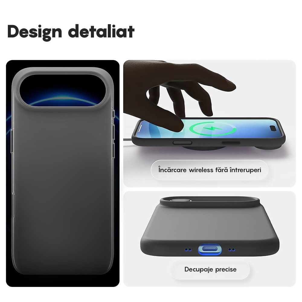 Husa CASEY STUDIOS™ pentru Apple iPhone 17 Air, Soft Silicone Premium, Microfibra in Interior, de Protectie, Ultra Slim, pentru Incarcare Wireless, Margini Ridicate pentru Protectia Ecranului si a Camerelor, Gri inchis