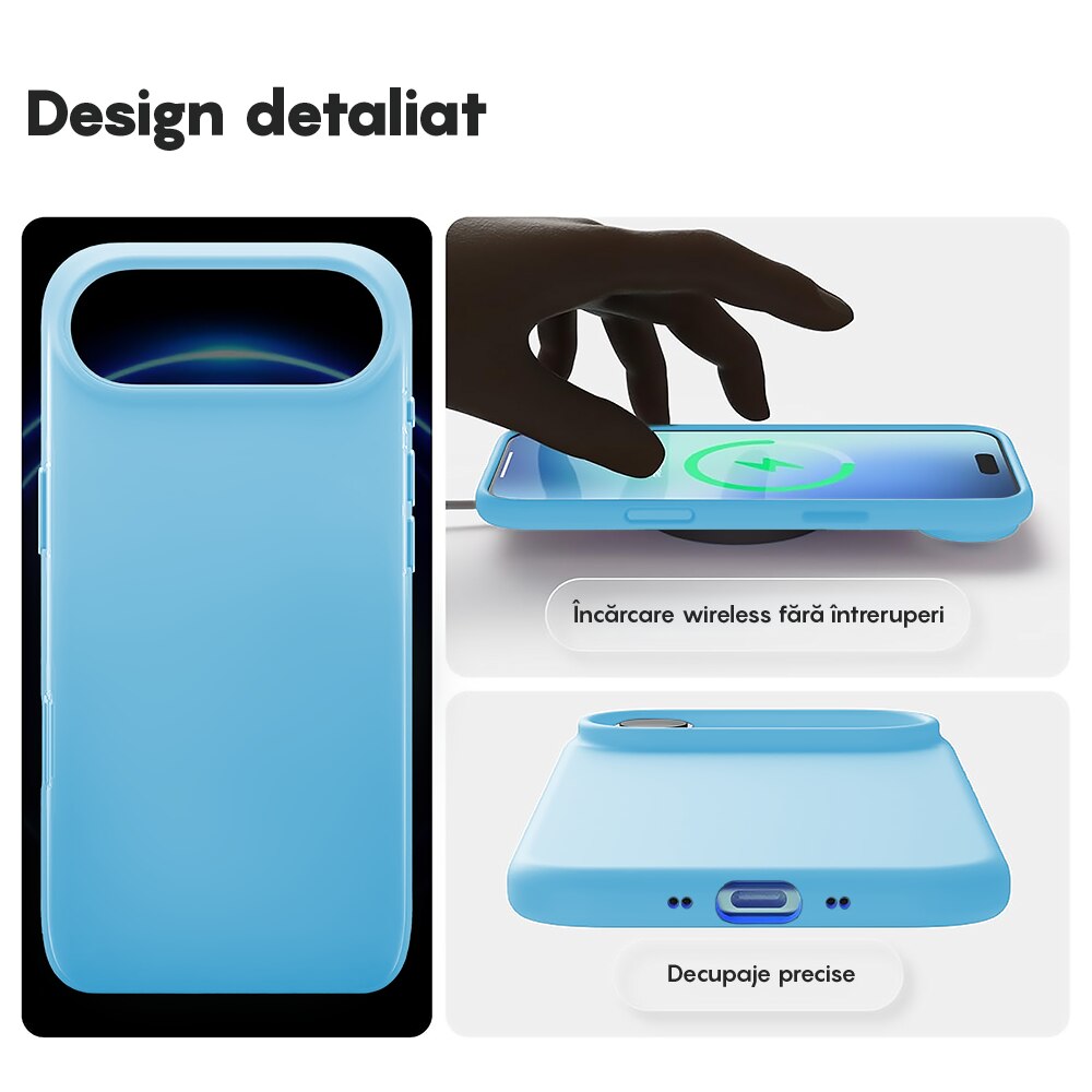 Husa CASEY STUDIOS™ pentru Apple iPhone 17 Air, Soft Silicone Premium, Microfibra in Interior, de Protectie, Ultra Slim, pentru Incarcare Wireless, Margini Ridicate pentru Protectia Ecranului si a Camerelor, Albastru deschis