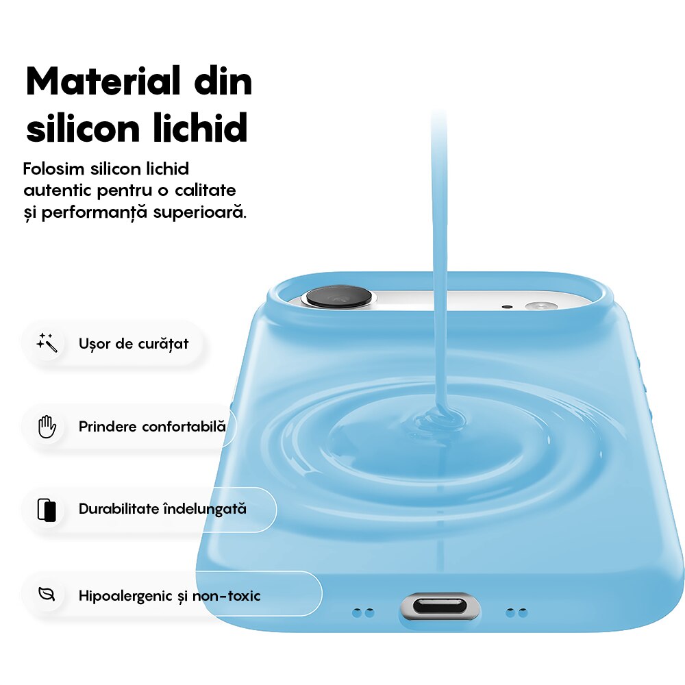 Husa CASEY STUDIOS™ pentru Apple iPhone 17 Air, Soft Silicone Premium, Microfibra in Interior, de Protectie, Ultra Slim, pentru Incarcare Wireless, Margini Ridicate pentru Protectia Ecranului si a Camerelor, Albastru deschis