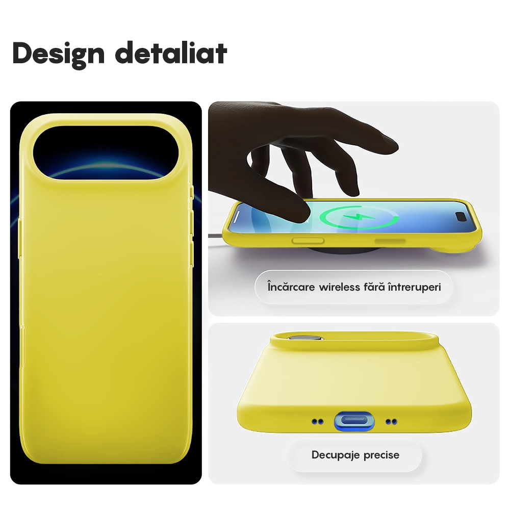 Husa CASEY STUDIOS™ pentru Apple iPhone 17 Air, Soft Silicone Premium, Microfibra in Interior, de Protectie, Ultra Slim, pentru Incarcare Wireless, Margini Ridicate pentru Protectia Ecranului si a Camerelor, Galben