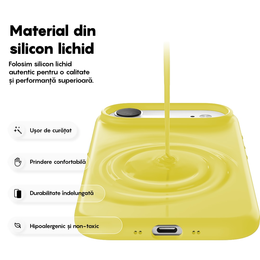 Husa CASEY STUDIOS™ pentru Apple iPhone 17 Air, Soft Silicone Premium, Microfibra in Interior, de Protectie, Ultra Slim, pentru Incarcare Wireless, Margini Ridicate pentru Protectia Ecranului si a Camerelor, Galben