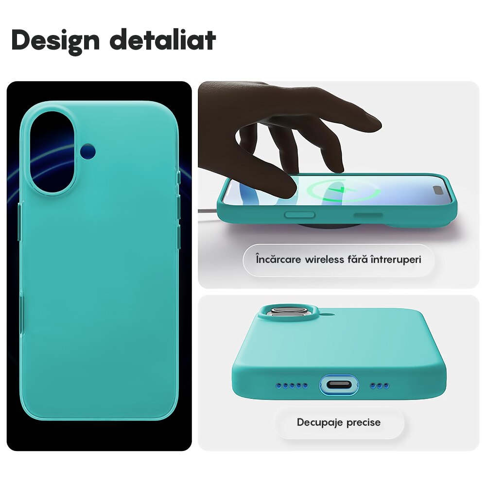 Husa CASEY STUDIOS™ pentru Apple iPhone 17, Soft Silicone Premium, Microfibra in Interior, de Protectie, Ultra Slim, pentru Incarcare Wireless, Margini Ridicate pentru Protectia Ecranului si a Camerelor, Turcoaz