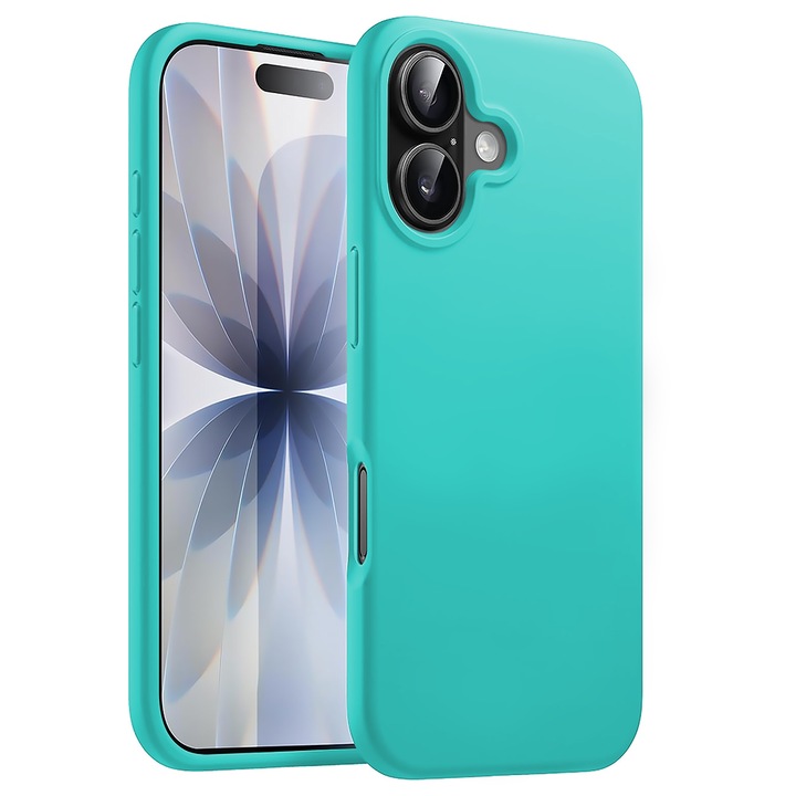 Husa CASEY STUDIOS™ pentru Apple iPhone 17, Soft Silicone Premium, Microfibra in Interior, de Protectie, Ultra Slim, pentru Incarcare Wireless, Margini Ridicate pentru Protectia Ecranului si a Camerelor, Turcoaz
