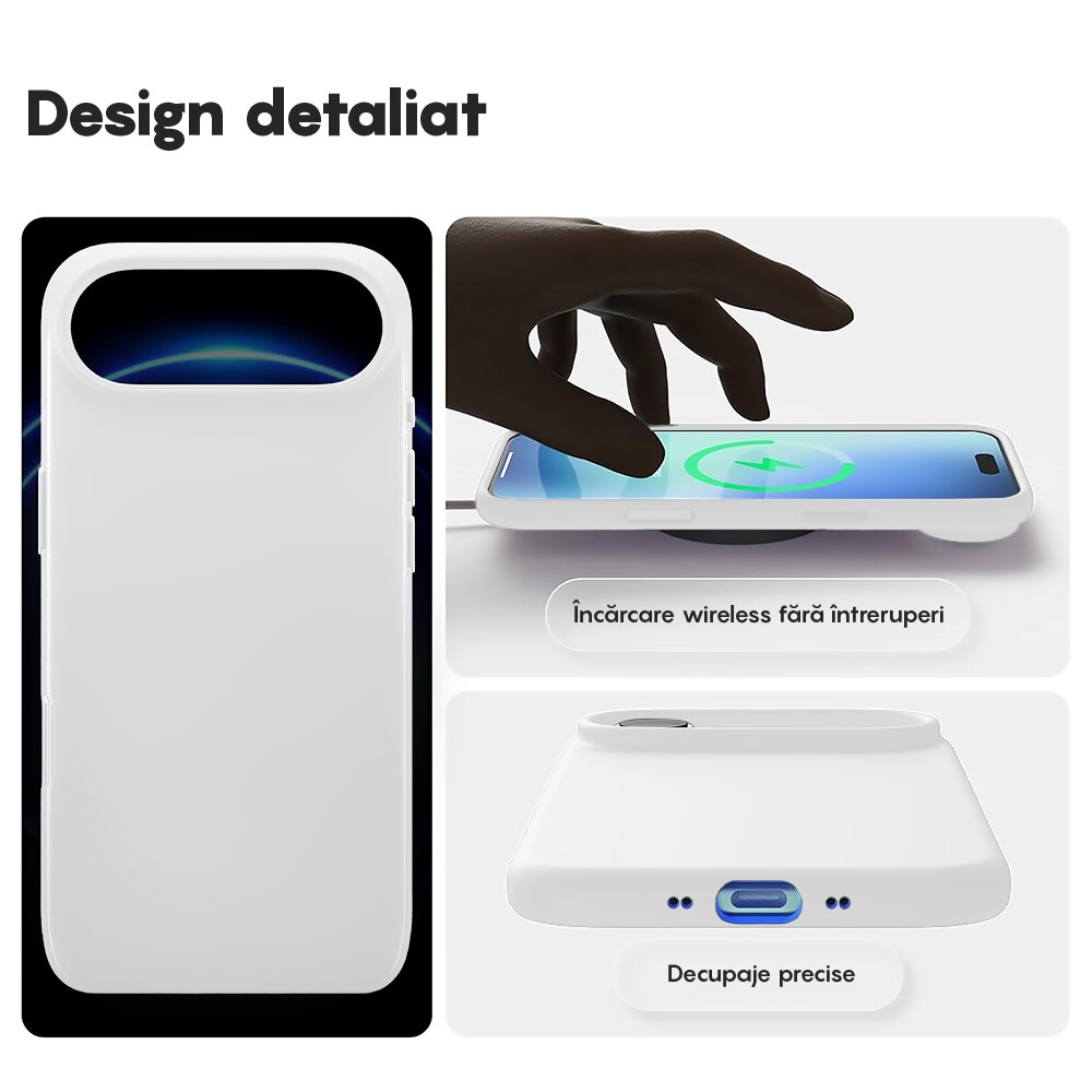 Husa CASEY STUDIOS™ pentru Apple iPhone 17 Air, Soft Silicone Premium, Microfibra in Interior, de Protectie, Ultra Slim, pentru Incarcare Wireless, Margini Ridicate pentru Protectia Ecranului si a Camerelor, Alb