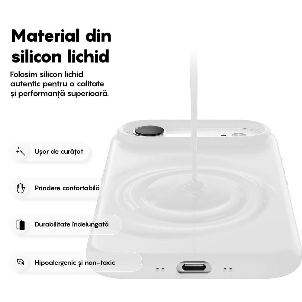 Husa CASEY STUDIOS™ pentru Apple iPhone 17 Air, Soft Silicone Premium, Microfibra in Interior, de Protectie, Ultra Slim, pentru Incarcare Wireless, Margini Ridicate pentru Protectia Ecranului si a Camerelor, Alb