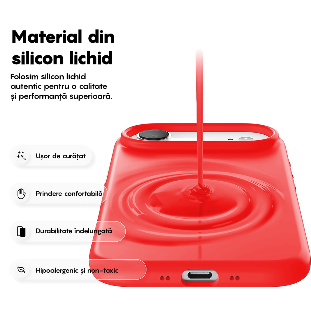 Husa CASEY STUDIOS™ pentru Apple iPhone 17 Air, Soft Silicone Premium, Microfibra in Interior, de Protectie, Ultra Slim, pentru Incarcare Wireless, Margini Ridicate pentru Protectia Ecranului si a Camerelor, Rosu