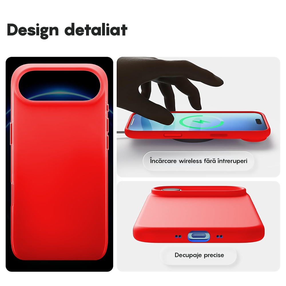 Husa CASEY STUDIOS™ pentru Apple iPhone 17 Air, Soft Silicone Premium, Microfibra in Interior, de Protectie, Ultra Slim, pentru Incarcare Wireless, Margini Ridicate pentru Protectia Ecranului si a Camerelor, Rosu